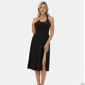 NWT Halara Backless Cut Out Twisted Side Pocket Split Midi Casual Dress